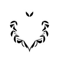 Minimalist Black and White Floral Symmetrical Leaf Arrangement with a Central Heart Shape, set against a Clean White Background. vector