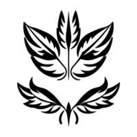 Intricate Black and White Floral Illustration Composed of Two Symmetric Designs Resembling stylized Feathers or Wings on a White Backdrop. vector
