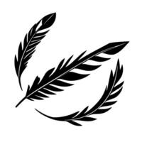 Minimalist Black Feather Silhouettes Floating in the Air on a Clean White Background, Emphasizing Natural Elegance and Freedom. vector