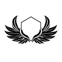 Black wing with an empty hexagon shape, perfect for brand representation, creating an aesthetic emblem on white. vector