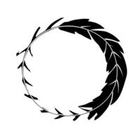 Black and White Circular Illustration of Leaves and Feathers Forming a Wreath, Symbolizing Nature and Elegance. vector