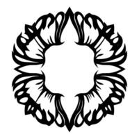 Symmetrical Black and White FloralInspired Decorative with Curvilinear and Geometric Shapes in a Circular Arrangement on White Background. vector