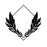 Black feathered wings frame a diamond shape on a white background, creating a minimalist emblem of elegance and flight. vector