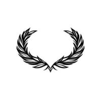 Elegant Black Feather Wreath on White Background, Symmetrical in Minimalist Style, Symbolic of Victory. vector