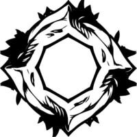 Symmetrical Black and White Geometric Featuring Repeating Fox or Wolf Head Motifs Enclosing a Central Octagonal Space. vector