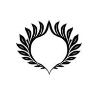 Symmetrical Black Leafy Wreath in Minimalist Style Abstract Featuring a HeartShaped Center on a White Backdrop. vector