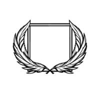 Elegant Black and White Illustration A Symmetric Feather Wreath Enclosing a Square Frame, Perfect for Logos and Emblems. vector