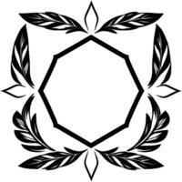 Elegant Black and White Octagon Frame Adorned with Stylized Feather and Leaf Elements, Creating a Decorative Border vector