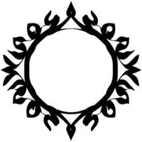 Intricate Black Leafy Floral Circle Frame with Sharp Decorative Elements on White Background, Ornamental . vector