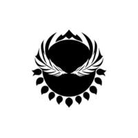 Symmetric Black and White Emblem Circular with Feathered Wings and Crownlike Crest, Minimalist and Elegant. vector