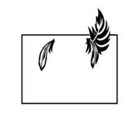 Abstract, Minimalist Composition of Black Leaflike Shapes Inside a Rectangular Frame on a White Background. vector