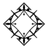 Intricate Geometric Symmetry Black and White Ornamental Pattern within a Rhombus, Featuring Floral Accents and Lines. vector