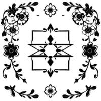 Symmetric Black and White Floral Geometric with Central Star Motif and Decorative Border vector