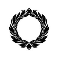 Stylized Black and White Circular Wreath Featuring Ornate LeafLike Elements, Isolated on White Background for Symbolic and Decorative Use. vector