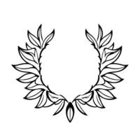 A symmetrical, black and white, minimalist depiction of a laurel wreath, an emblem of victory. vector