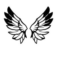 Symmetrical Black and White Angelic Wings , Detailed Feather Rendering, Set Against a Pure White Background. vector