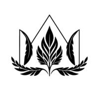 Minimalist Black and White NatureInspired Featuring Leaves, Feathers, and Geometric Framework. vector