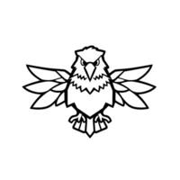 Bold, minimalist black and white illustration of an eagle emblem, facing forward with spread wings, and a determined expression. vector