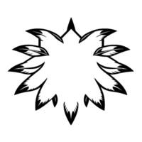 An elegant, symmetrical, blackandwhite feather emblem featuring a starlike shape, with detailed feather designs radiating from a central blank space. vector