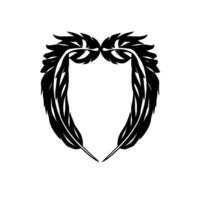 Artistic Monochrome Illustration of Two Black Feathers Forming a Heart Shape on a Clean White Background. vector