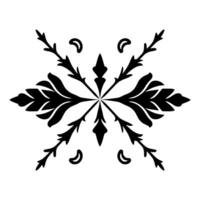 Symmetrical Black Foliate Ornamental on White Background with Pointed Elements, Decorative Petals, and Crescent Accents. vector