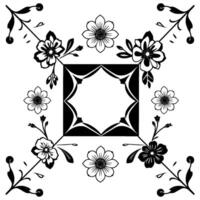 Geometric floral featuring a central ornamental shape surrounded by elegant blossoms and stylized botanical elements. vector
