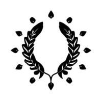 Symmetrical Black and White Floral Wreath with Detached Leaves, Minimalist on White Backdrop, Symbolic Representation. vector