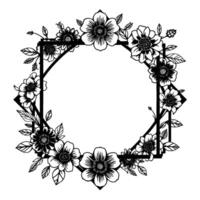 Elegant Black and White Floral Frame Detailed botanical with a geometric border, perfect for invitations and decorative elements. vector