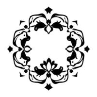 Symmetrical Black Floral with Decorative Elements, Abstract Geometric Composition on White Background, Ornamental Border. vector