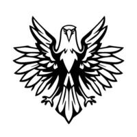 Bold Black and White Illustration of a Majestic Bird of Prey with Open Wings, Displaying Power and Symbolism vector