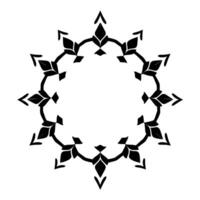Symmetrical Black Floral Ornamental with Stylized Leaves and Pointed Shapes Arranged in a Circular Pattern on White Background. vector