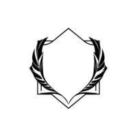 Elegant black and white emblem featuring symmetrical feather plumes forming a crest within an octagonal frame, evoking a classic and refined aesthetic. vector