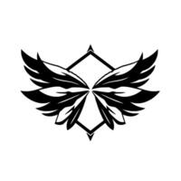 Symmetric Black White Wing Featuring a RhombusShaped Central Element with Angular Pointed Tips, Resembling Abstract Angel Wings. vector