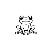 Minimalist Black and White Illustration of a Smiling Frog with Large Eyes and a Simple, Cartoonish , Sitting on a Blank White Background. vector