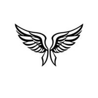 A symmetrical, minimalist depicting a pair of black stylized wings with intricate feather details, set against a plain white background. vector