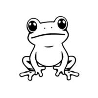 A cheerful cartoon frog with big eyes and a minimalist , sitting and gazing on a stark white background. vector