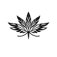 Elegant Black and White Cannabis Leaf , Symmetric Composition, Minimalist Aesthetic, Organic Motif on White Backdrop. vector