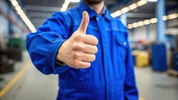 A man in a blue uniform giving the thumbs up photo