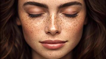 A woman with freckles on her face photo