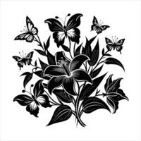 Lily surrounded by butterflies vector