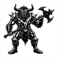 Minotaur Wielding A Battle Axe vector
