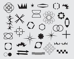 Futuristic abstract geometric shape asset streetwear element collection acid icon y2k HUD poster interface game technology separated editable vector