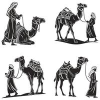 The Silent Journey Man and Camel in Silhouette vector