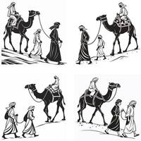Nomadic Life in Silhouette Camels and Their Keepers vector