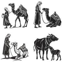 Nomadic Journeys in Silhouette The Timeless Bond Between Man and Camel vector