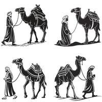 Nomadic in Silhouette The Timeless Bond Between Man and Camel vector