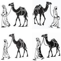 Timeless Travels The Bond of Man and Camel in Silhouette vector