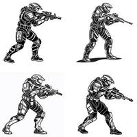 Plasma Blade Warriors Futuristic Shadows in Combat vector