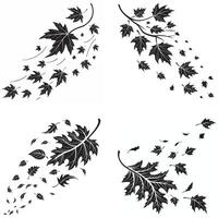 Four different types of leaves with wind vector