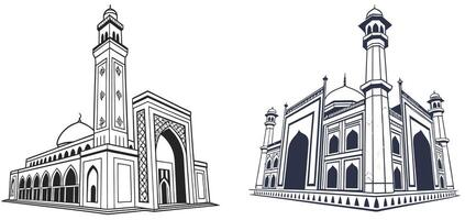Two different types of buildings, one is a mosque and the other is a mosque vector